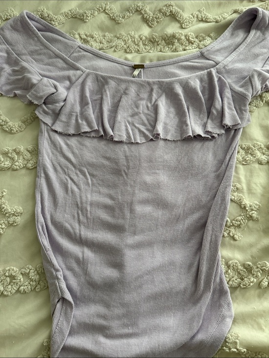 Free People Tops - Free People Light Lavender Off-Shoulder Ruffle Ribbed Bodysuit